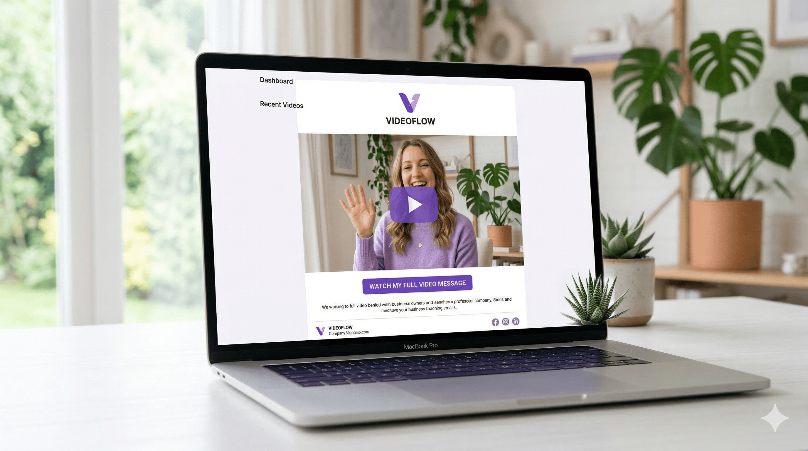 Branded email with personal video greeting shown on laptop
